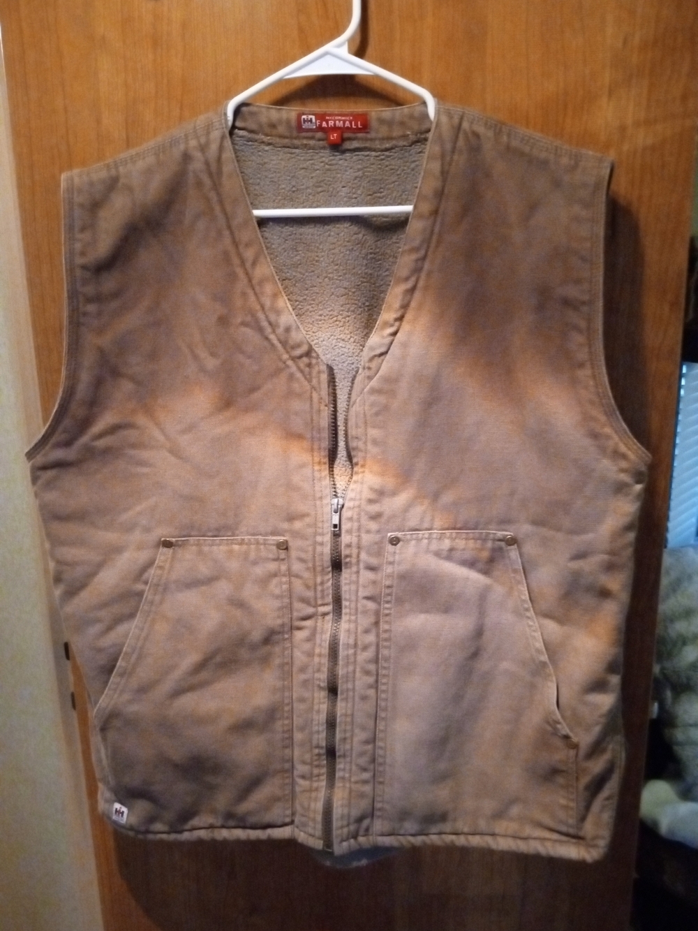 Men's Tan Canvas Work Vest with Sherpa Lining